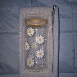 Daisy Glass Tumbler with Straw